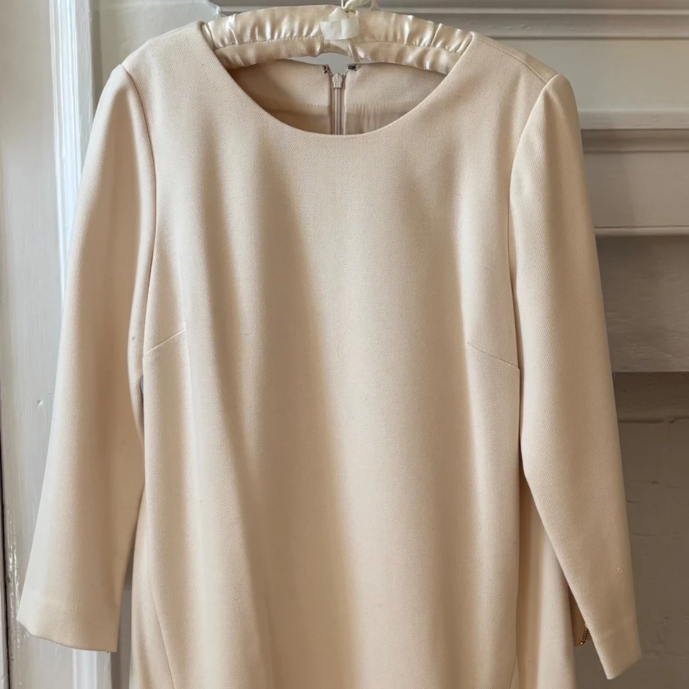 Cream Long Sleeve Mini Dress with Gold Zipper Detail - Picture 2 of 5